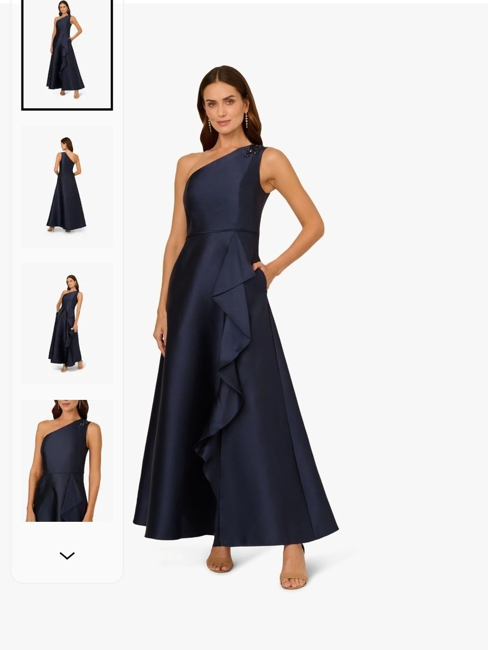 Adrianna Papell Blue Studio One Shoulder Mikado Gown Size 8 (Damage)